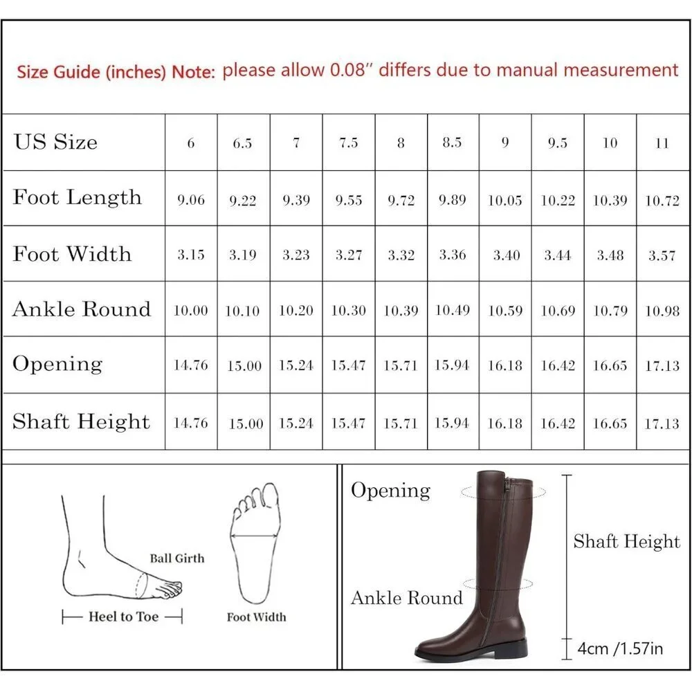 Women Polyurethane Stretch-Chocolate Round Toe Flat Side Zipper Knee High Boots